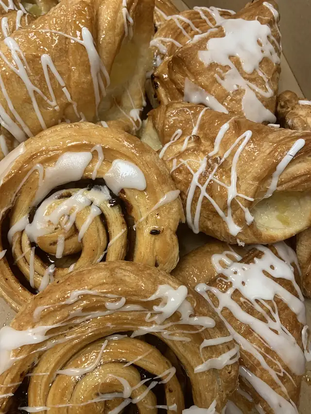 Iced Danish pastries and cinnamon swirls